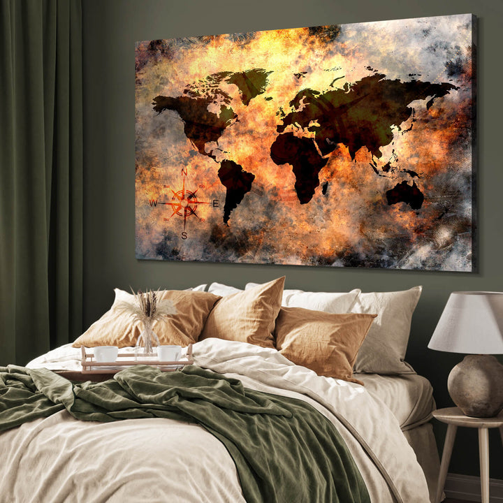 Canvastavla - Magma World map in fiery colors
