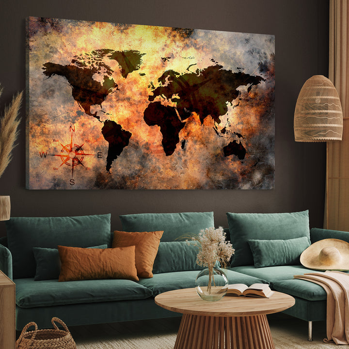 Canvastavla - Magma World map in fiery colors