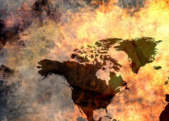 Canvastavla - Magma World map in fiery colors