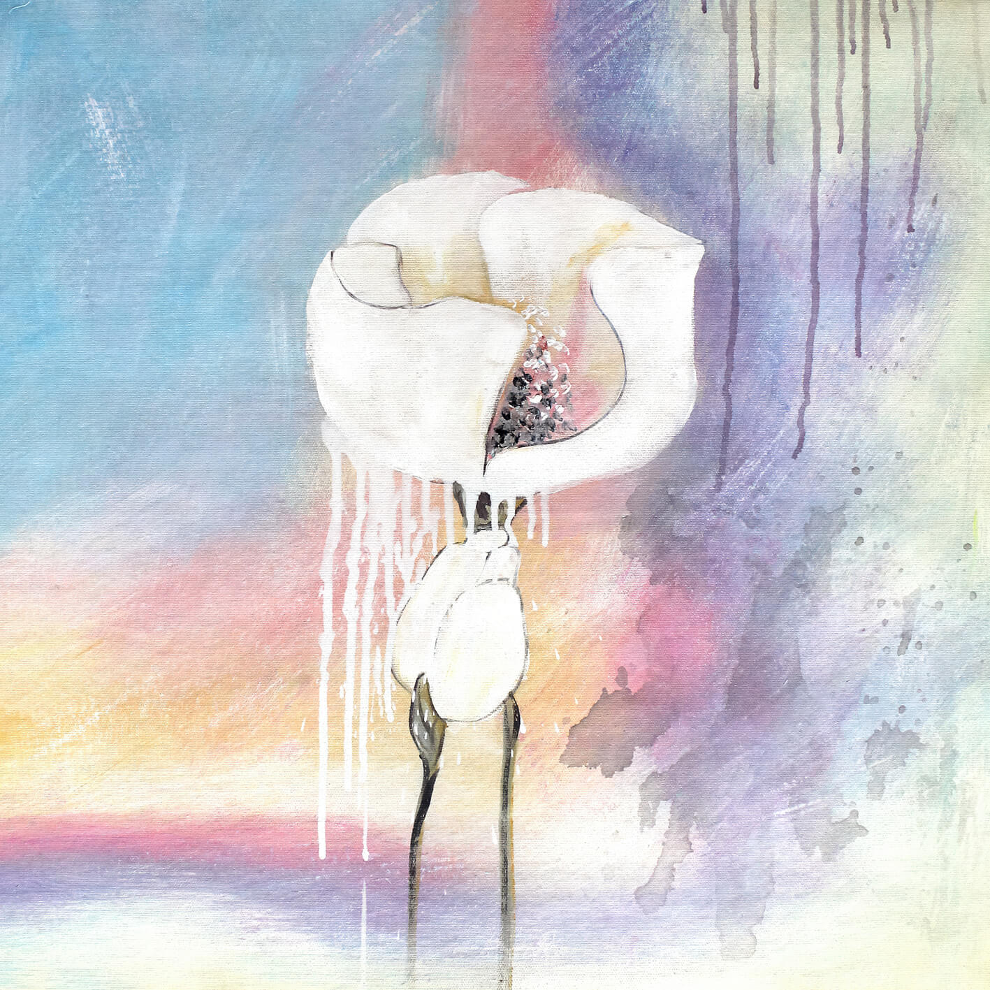 Abstrakt Oljemålning - Pastel meadow