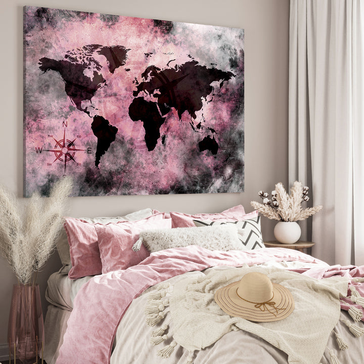 Canvastavla - Pink World Map