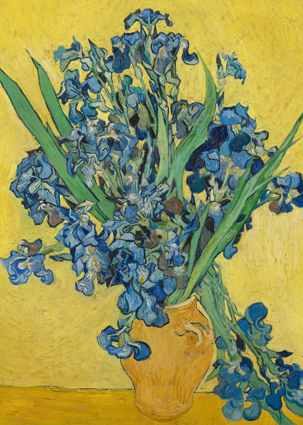 Canvastavla - Vase with Irises Against a Yellow Background