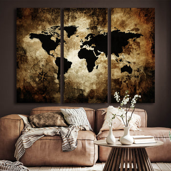 Ljuddämpande tavla - The world map - Tavla i tre delar